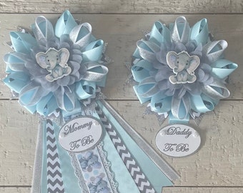 Elephant baby shower corsage/Boy elephant baby shower corsage/Blue and gray elephant baby shower corsage/Elephant mommy corsage/Elephant pin