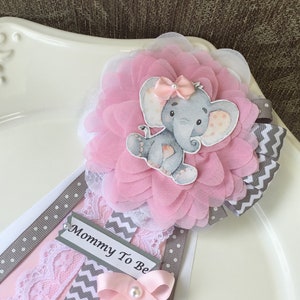 Elephant baby shower corsage/Light pink and gray chevron elephant baby shower corsage7Cute elephant girl baby shower corsage/Elephant pin
