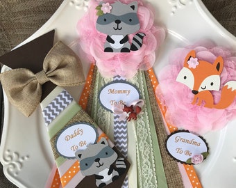 Woodland baby shower corsage set/Forest animals girl baby shower corsage set