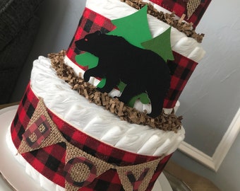 Lumberjack diaper cake/Boy rustic lumberjack diaper cake/Rustic Oh Boy diaper cake/Little lumberjack baby shower centerpiece