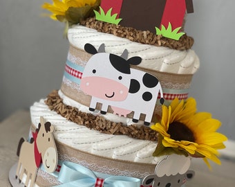 Boy farm animals diaper cake centerpiece/Farm diaper cake/Boy farm diaper cake/Boy farm animals baby shower centerpiece