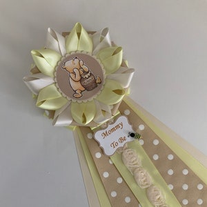 Gender neutral classic Pooh baby shower corsage/Classic Pooh Baby shower corsage/Light yellow and creme Classic Pooh baby shower
