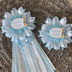 Peter Rabbit baby shower corsage set/Blue Peter Rabbit inspired baby shower corsage/Boy Peter Rabbit inspired baby shower corsage set