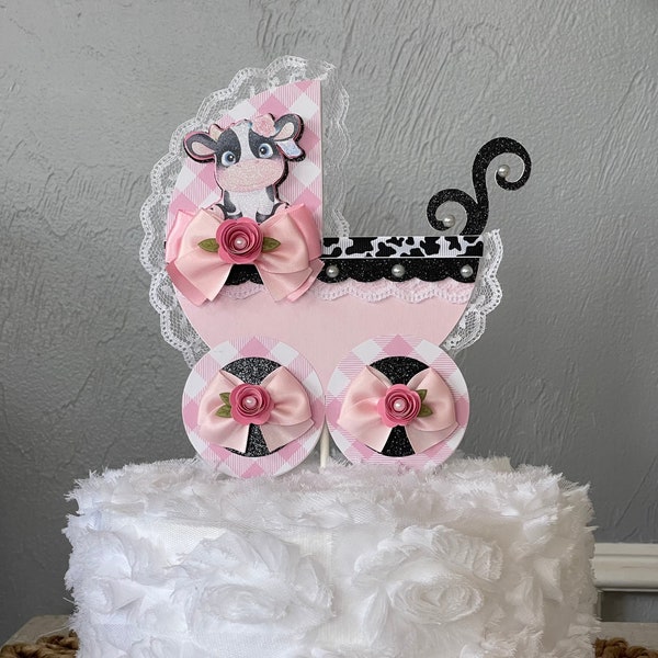 Cow cake topper/Cow baby shower cake topper/Farm animals cake topper/Girl baby shower cake topper/Cute cow baby cake topper/carriage topper