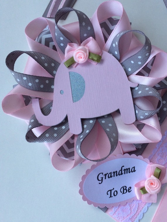 Gray cheveron Baby Girl Elephant Baby Shower Corsage Lavender