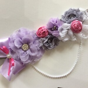 Lavender and pink maternity sash/Lavender and pink baby shower sash/Mommy to be sash/Girl maternity sash image 6