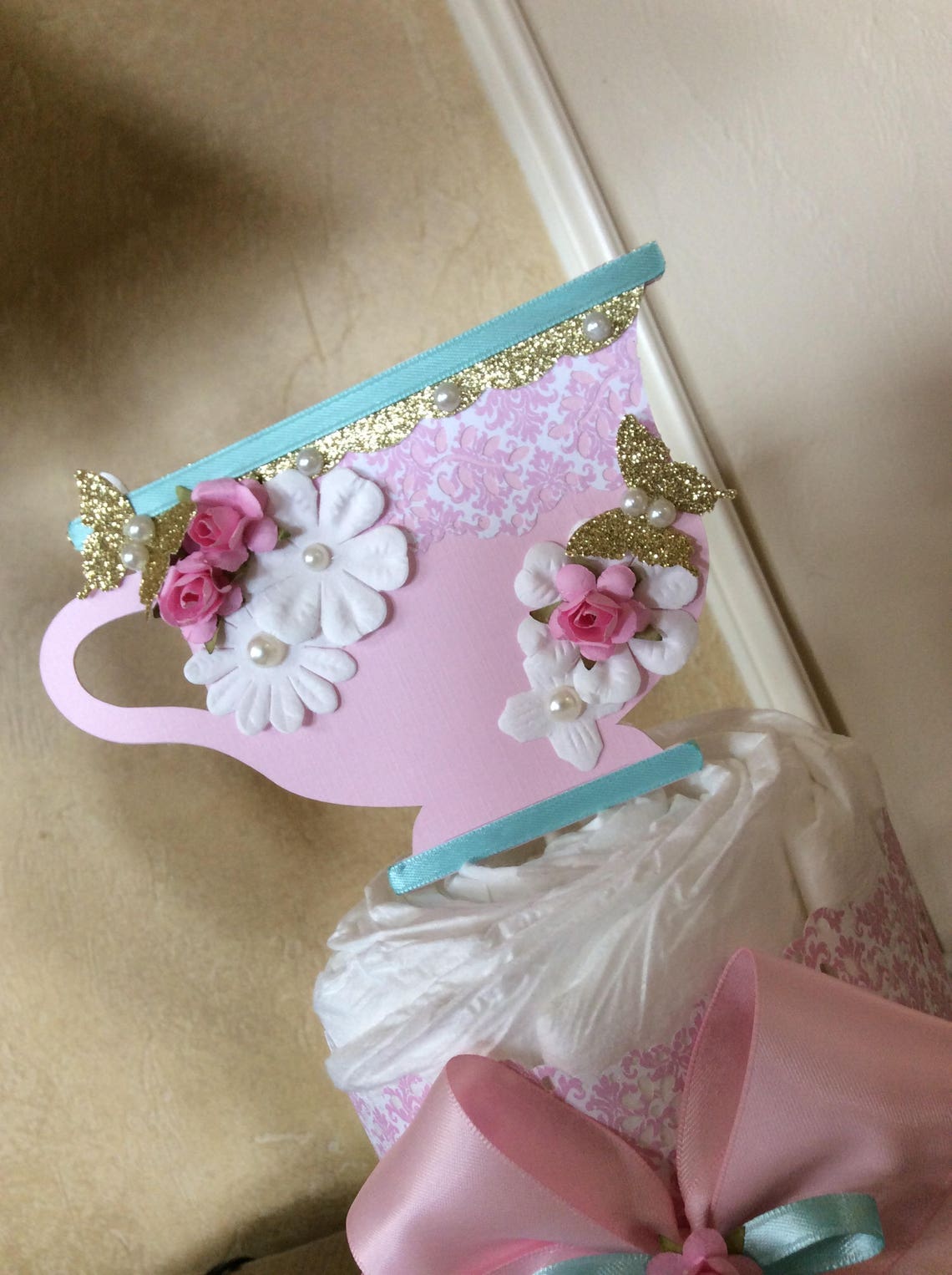 Tea Party Baby Shower Centerpiece/light Pink and Teal Tea Cup Etsy