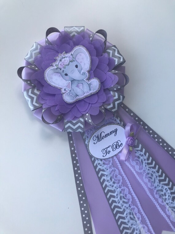 Gray cheveron Baby Girl Elephant Baby Shower Corsage Lavender