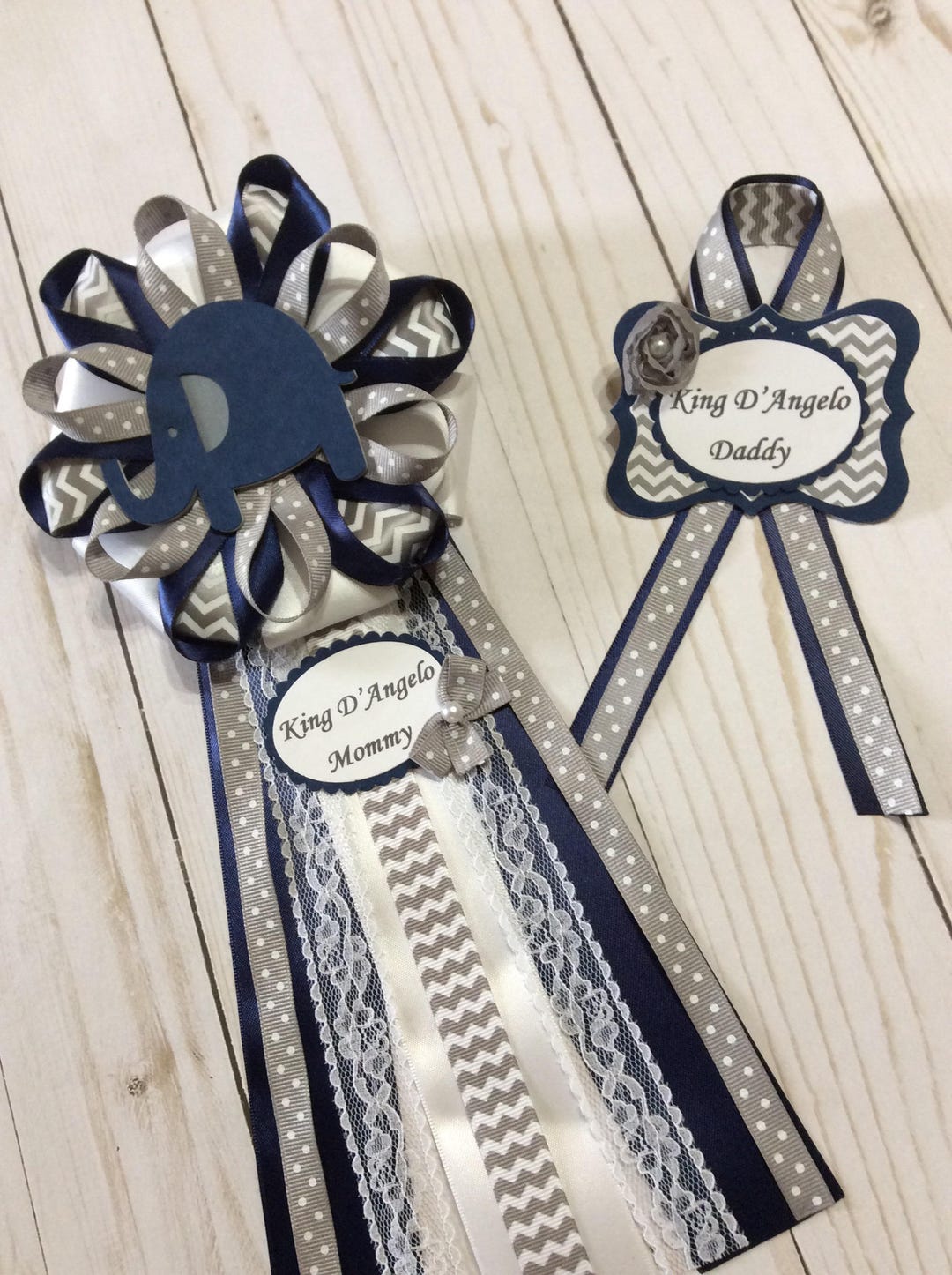 Navy Blue Grey and White Elephant Baby Shower Corsage Set/boy Etsy