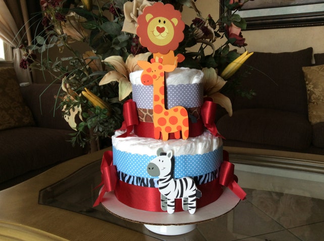 Safari Diaper Cake Safari Baby Shower Centerpiece Gift Baby Boy