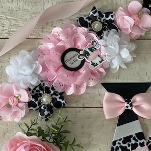 Cow themed maternity sash/Farm themed baby shower maternity sash/Cow and sunflowers maternity sash/Cowboy rustic maternity sash