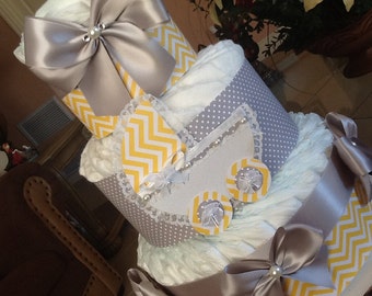 Neutral diaper cake yellow and gray diaper cake neutral baby shower gift/ centerpiece