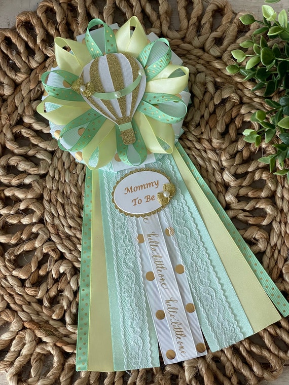 Mom To Be Ribbon Pin Baby Shower Yellow Gender Neutral Party
