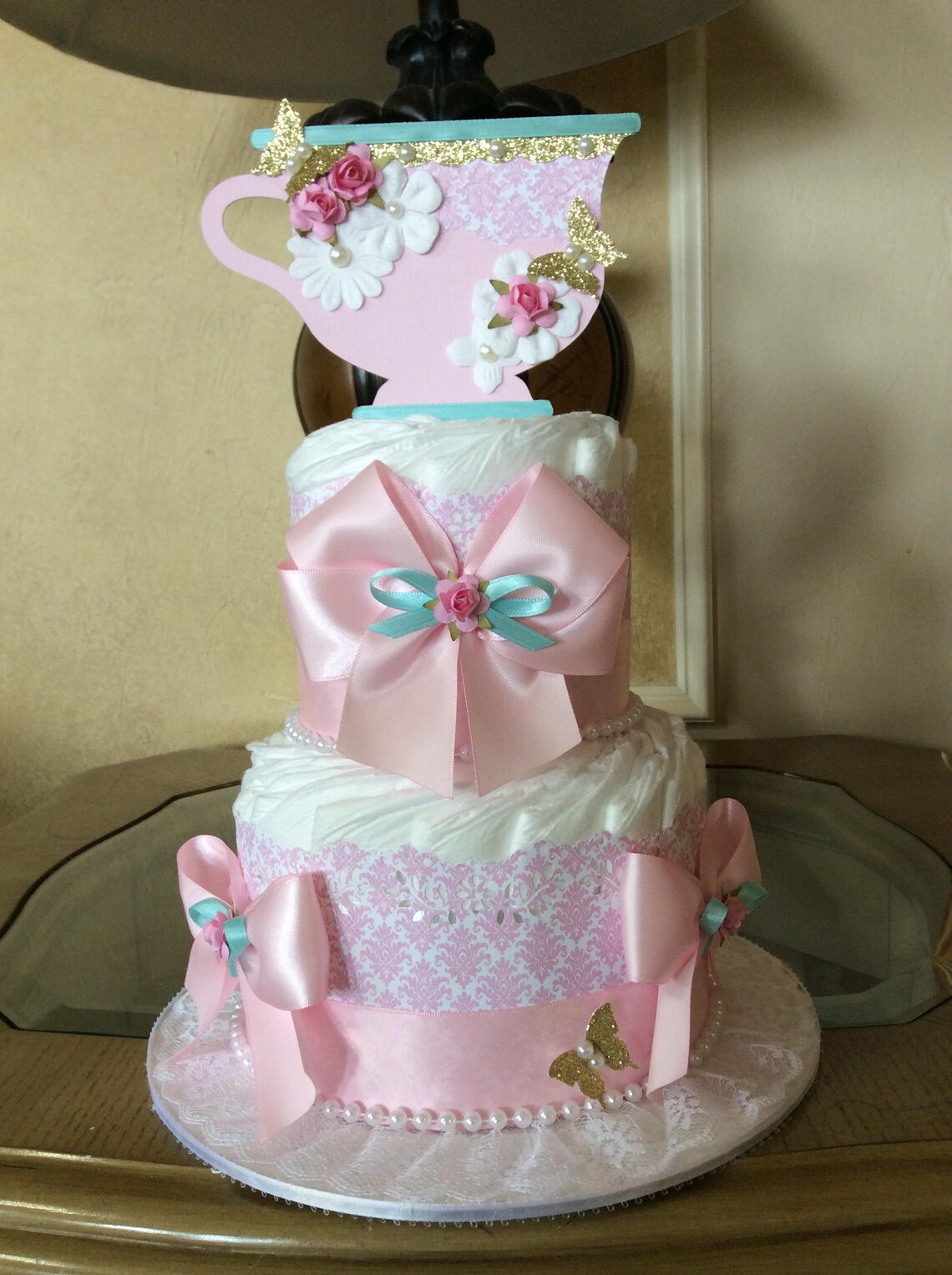 Tea Party Baby Shower Centerpiece/light Pink and Teal Tea Cup Etsy