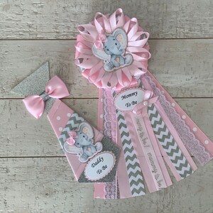 Light pink and silver elephant corsage set/Light pink and silver little peanut baby shower corsage set/Girl elephant baby shower corsage