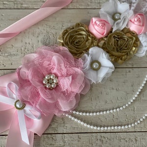 Light pink and gold maternity sash/Baby girl maternity sash/Mommy to be sash/Maternity Photo prop sash