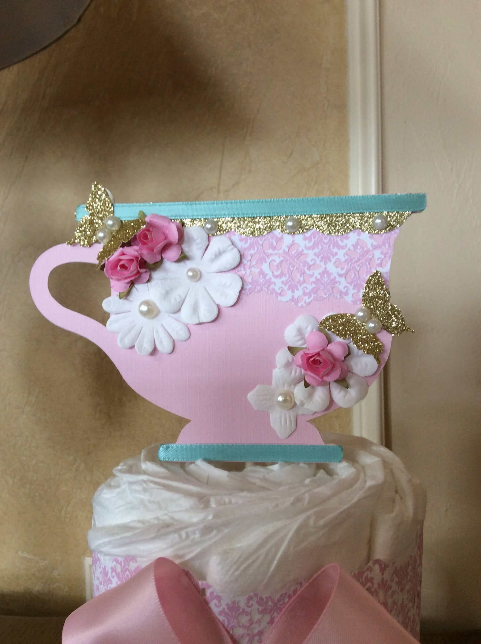 Tea Party Baby Shower Centerpiece/light Pink and Teal Tea Cup Etsy