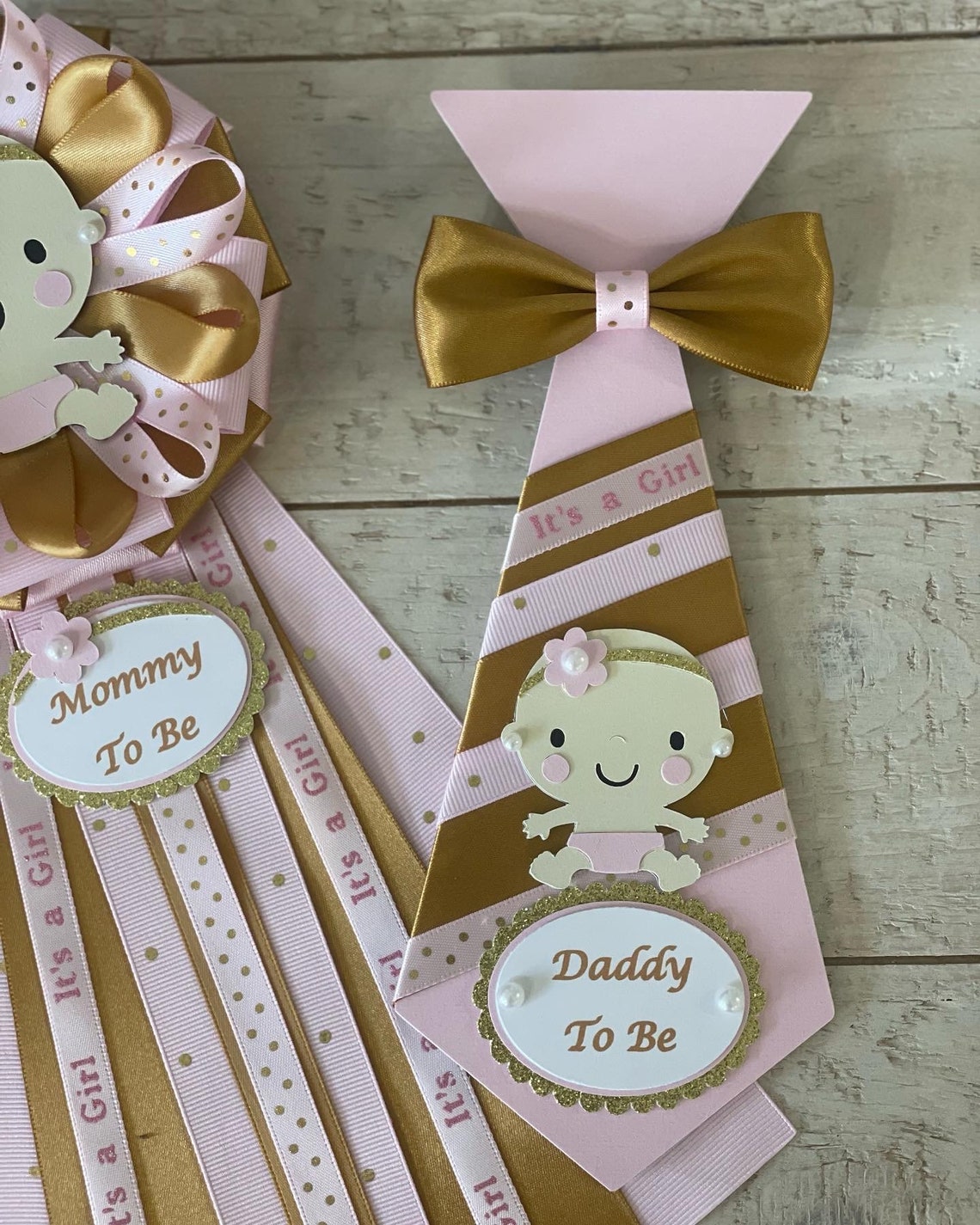 Light Pink and Gold Baby Girl Baby Shower Corsage Set/pink and Etsy