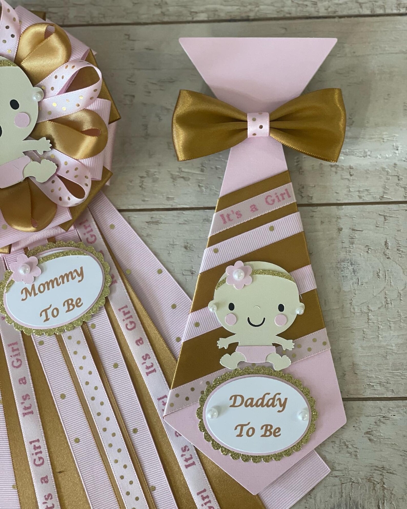 Light pink and gold baby girl baby shower corsage set/Pink and Etsy