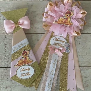 Bambi corsage set/Bambi baby shower corsage set/Bambi baby shower Mommy to be corsage and Daddy to be tie pin set