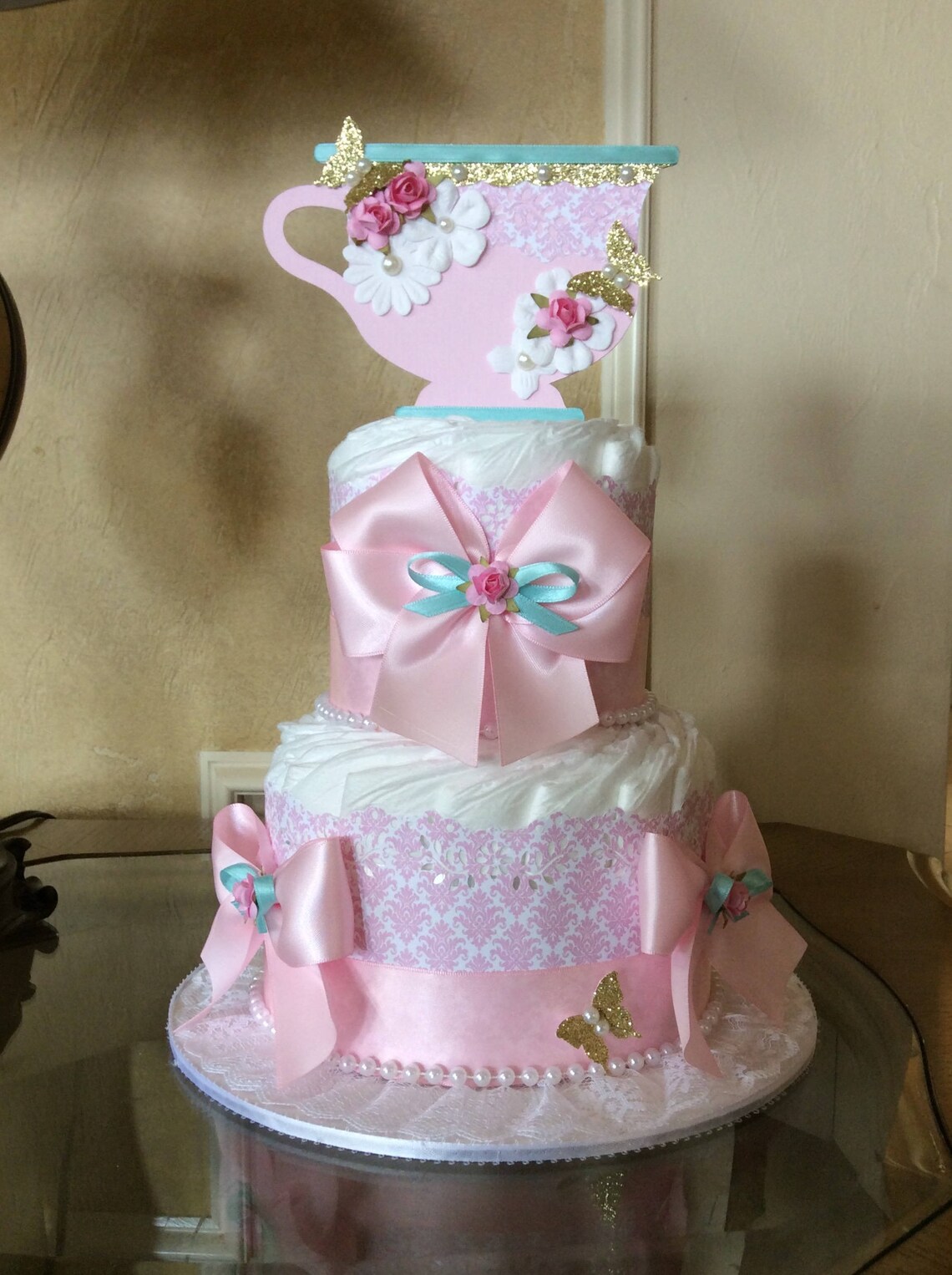 Tea Party Baby Shower Centerpiece/light Pink and Teal Tea Cup Etsy