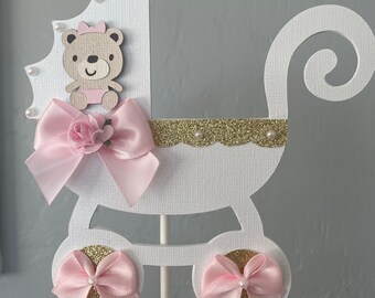 Baby shower cake topper/Baby carriage cake topper/Teddy bear cake topper/Baby buggy cake topper/Girl baby shower cake topper