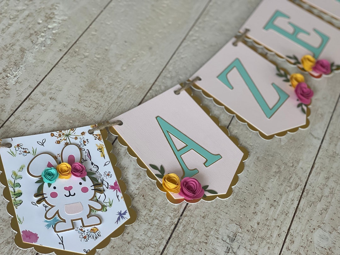 Bunny Baby Shower Banner, Rabbit Baby Name Banner, Girl Bunny Nursery ...