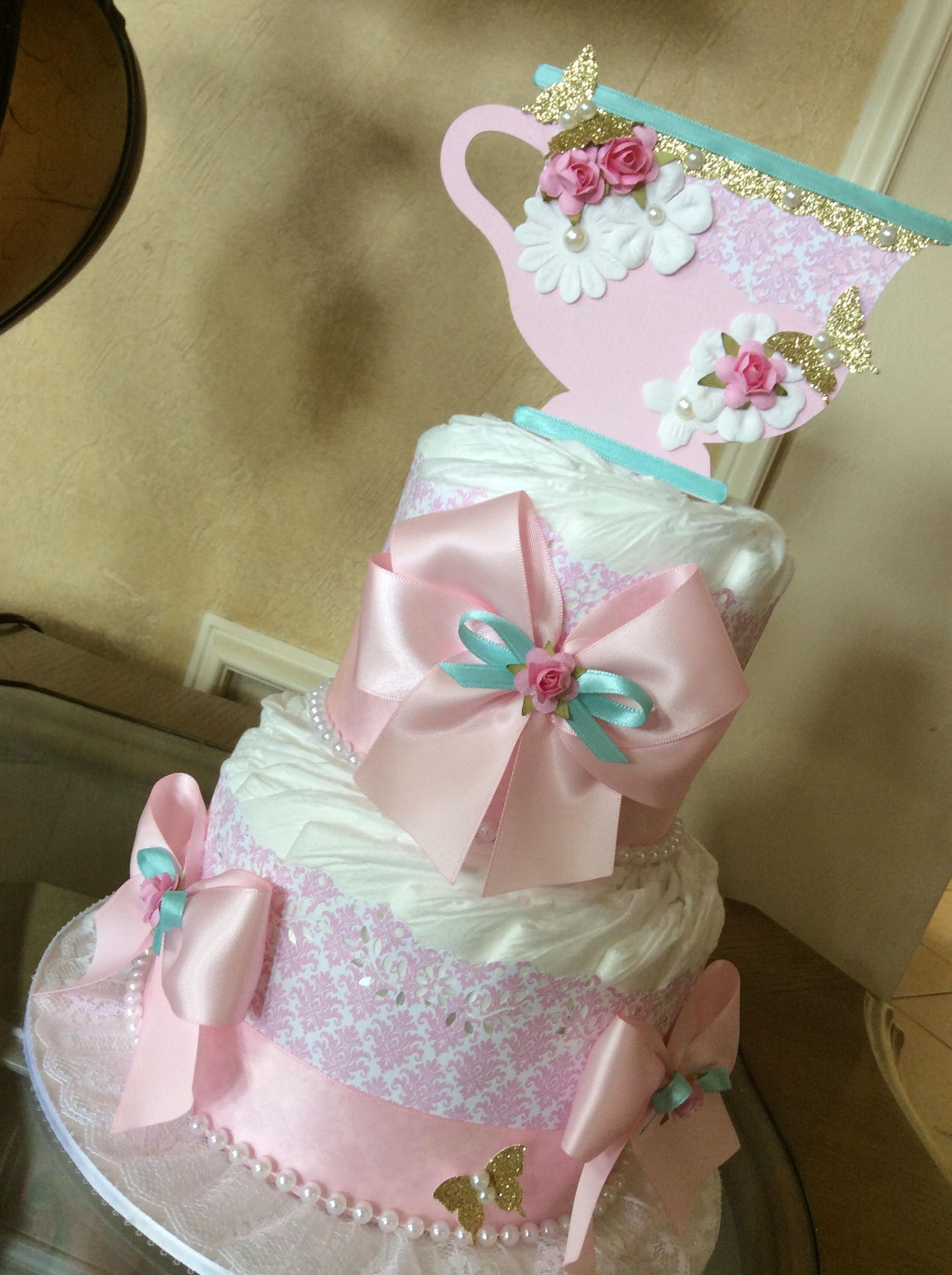 Tea Party Baby Shower Centerpiece/light Pink and Teal Tea Cup Etsy