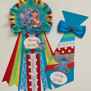 LILO and stitch inspired baby shower corsage/Blue and red LILO and Stitch baby shower corsage set/Lilo and Stitch boy corsage