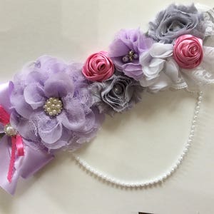 Lavender and pink maternity sash/Lavender and pink baby shower sash/Mommy to be sash/Girl maternity sash image 5