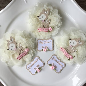 Woodland baby shower corsage/Deer baby shower corsage/Baby Girl Baby shower corsage/Woodland rustic baby shower corsage/Woodland guest pin