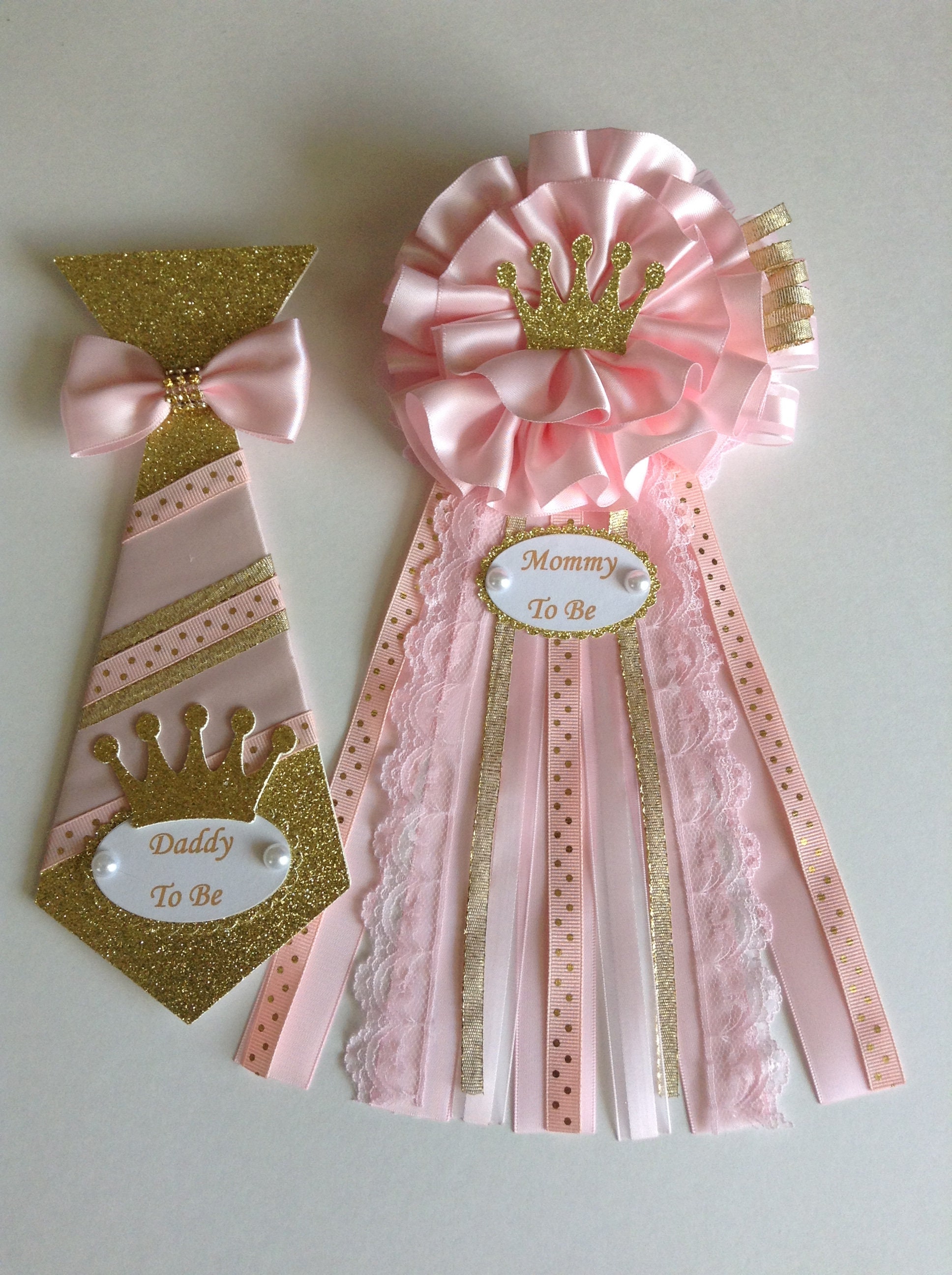 Princess Baby Shower Corsage Setpink And Gold Mommy To Be Etsy