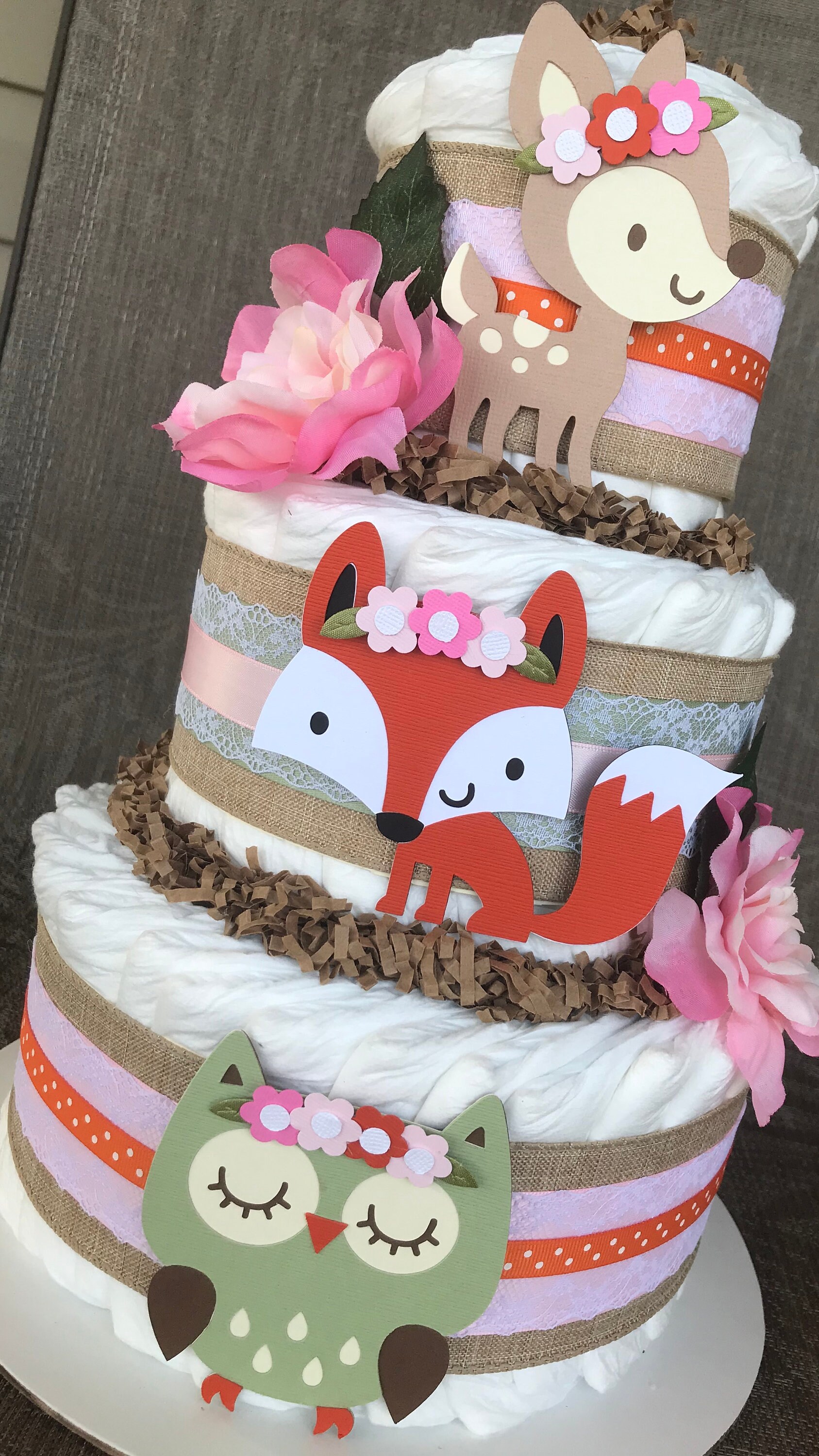 Woodland Diaper Cake/woodland Baby Shower Centerpiece/girl | Etsy