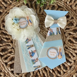 Peter Rabbit corsage, Peter Rabbit baby shower corsage boy, Blue Peter Rabbit baby shower corsage, Vintage Peter Rabbit baby shower corsage