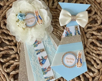 Corsage Pierre Lapin, corsage de naissance Pierre Lapin pour garçon, corsage de naissance Pierre Lapin bleu, corsage de naissance Pierre Lapin vintage