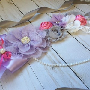 Lavender and pink maternity sash/Lavender and pink baby shower sash/Mommy to be sash/Girl maternity sash image 2