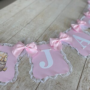 Classic Pooh inspired baby name banner/Classic Pooh inspired baby girl banner/Pink baby name banner/Vintage baby girl banner