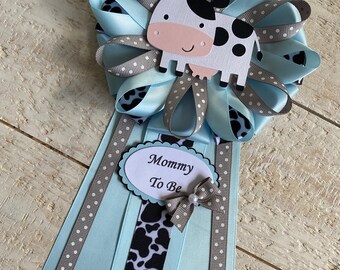 Cow baby shower corsage/Cow boy baby shower corsage Blue cow baby shower corsage