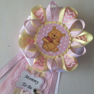 Winnie the Pooh Baby Girl baby shower corsage/Winnie the Pooh pink and yellow baby shower corsage/Winnie the Pooh Mommy to be corsage