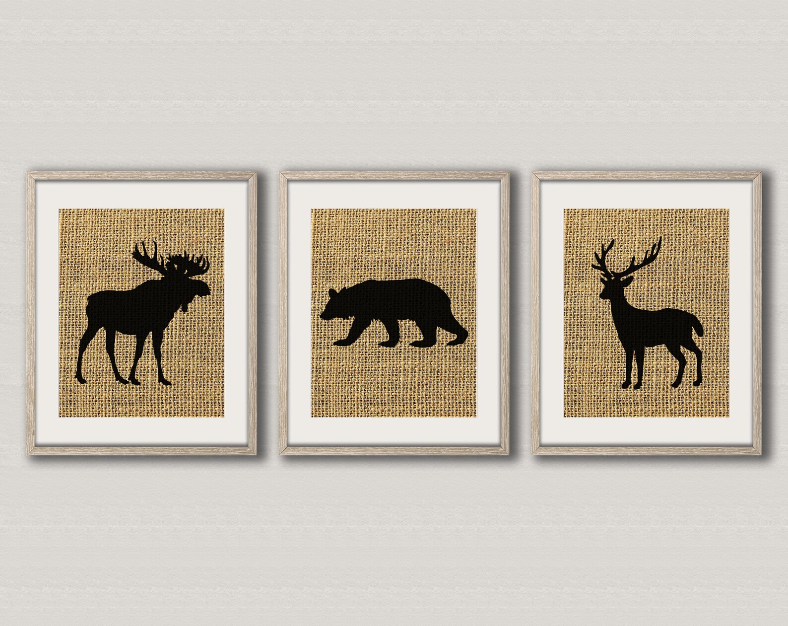 Cabin Wall Art SET OF 3 Burlap Prints Cabin Wall Decor Bear Etsy