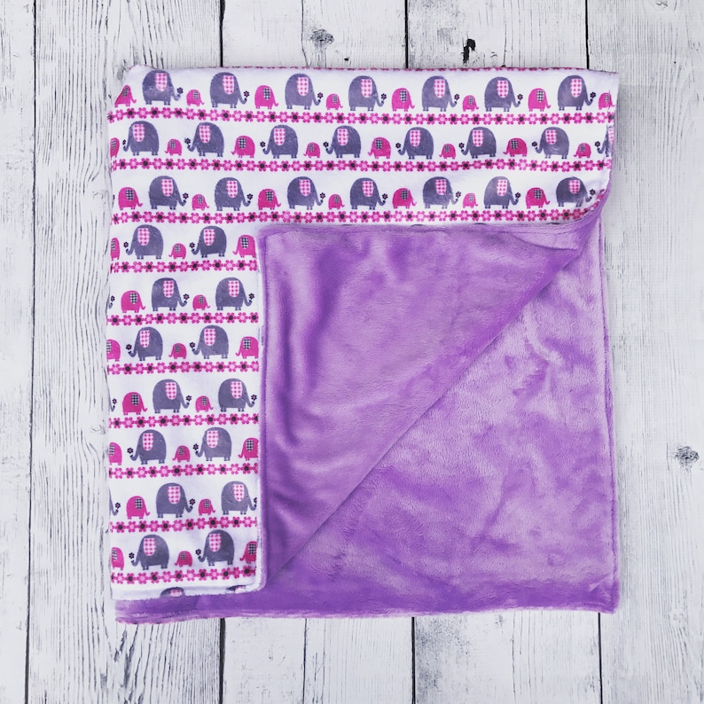 Pink and Purple Elephant Minky Blanket Baby Girl Toddler Girl