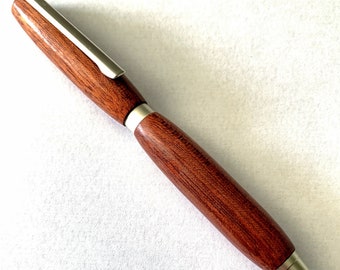 Wood Pen Hand Turned Blood Wood. Twist Action Ballpoint. Satin Chrome