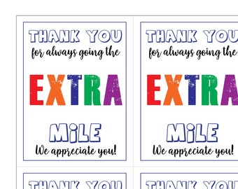 Snack Gift Tag, DIY, Thanks for Going the Extra Mile Appreciation Tag, Nurse, Teacher, Printable, Instant, Digital Download
