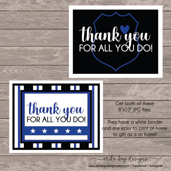 Law Enforcement Thank You Art Print, Retirement Gift, Thin Blue Line, Police, Deputy, Cop Appreciation, Digital Download, Print at Home