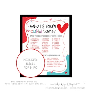 What&#39;s Your Cupid Name Printable, DOWNLOAD, Valentine Holiday Party Activity, Party Game, Classroom Valentine&#39;s Day, Instant Digital Print