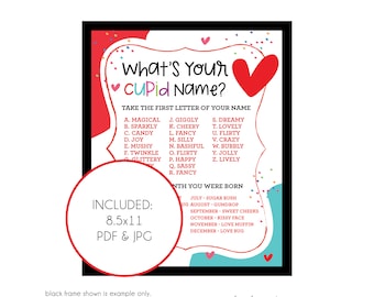 What's Your Cupid Name Printable, DOWNLOAD, Valentine Holiday Party Activity, Party Game, Classroom Valentine's Day, Instant Digital Print