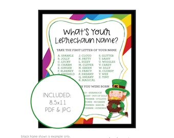 What's Your Leprechaun Name Printable, St. Patricks Day Game Generator, Kids Table Game Activity, INSTANT Download, Printable