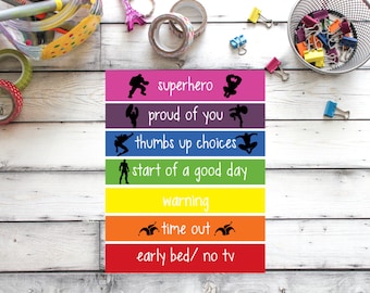 Superhero Digital Behavior Chart for Children, K-2, Kid's Charts, Behavior Monitor Chart, Instant Download, Printable