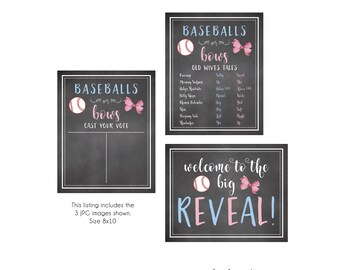 Baseballs or Bows Baby Gender Reveal Signage - Instant Download, 8x10 JPG, Wives Tales, Baby Gender, Cast Your Vote, Reveal Sign, Baby