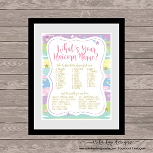What&#39;s Your Unicorn Name Printable, Pastel Sign, DOWNLOAD, Unicorn Birthday Party, Party Game, Instant Digital Download